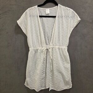 Kona Sol Eyelet Lace Swim Cover Up Top Women's Sz S/M Vacation Boho Beach Resort